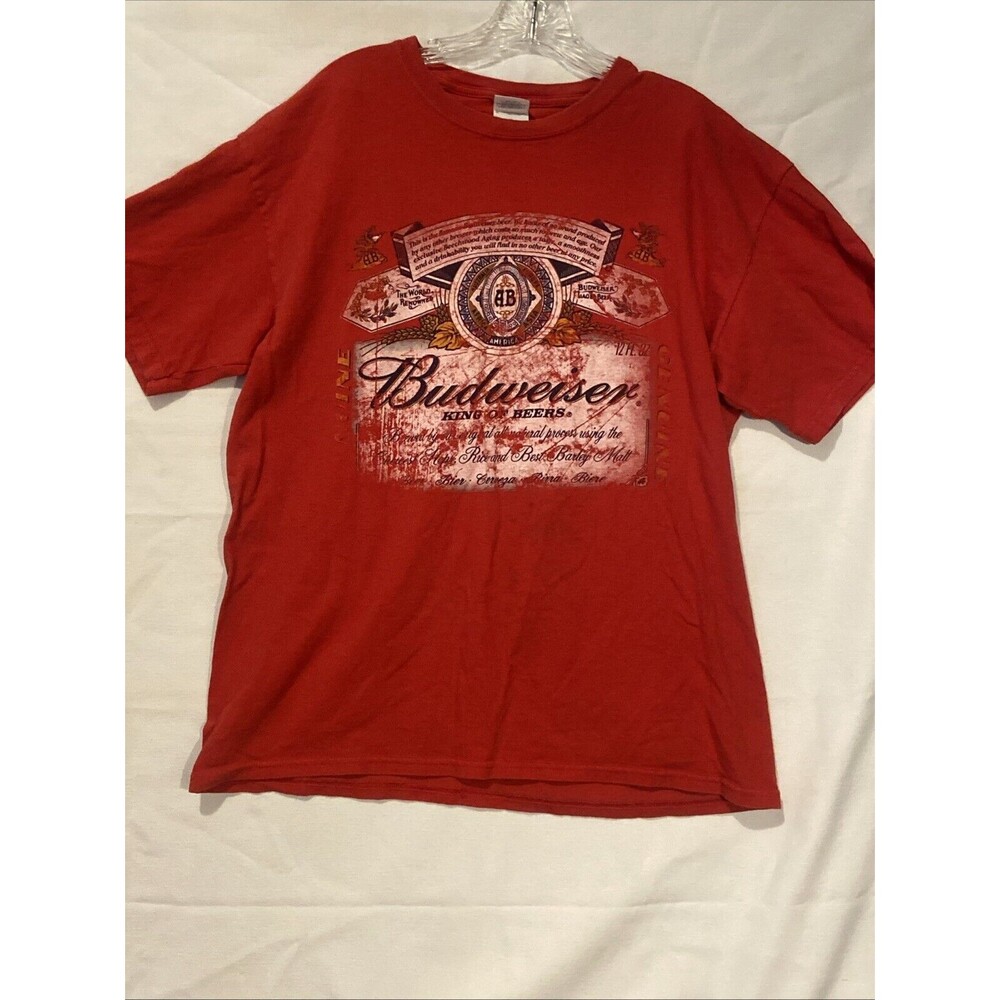 Budweiser T-Shirt Men's Size Large Red *King of Beers* Short Sleeve Round Neck